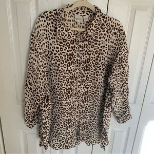 Vintage Reflections by Spiegel button down leopard print silk blouse Sz 3X